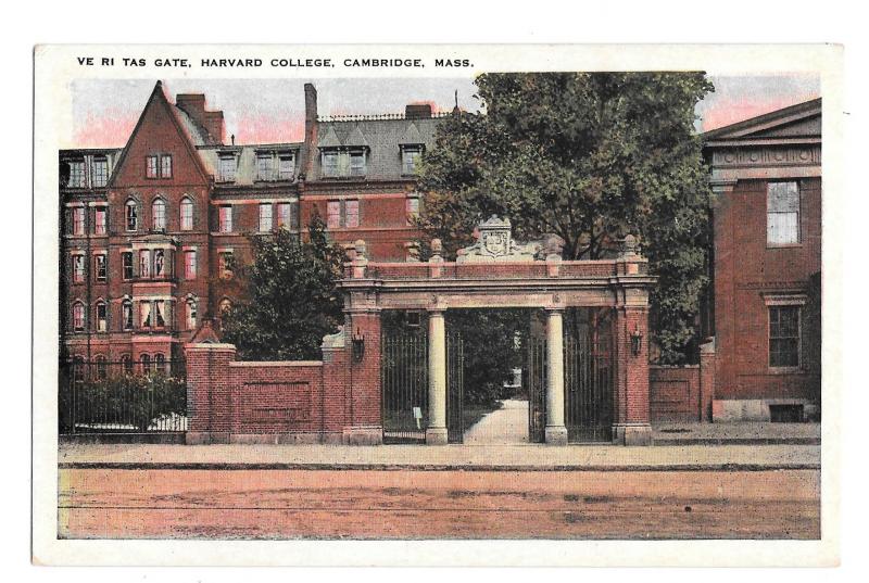 Harvard Universi Cambridge MA Ve Ri Tas Gatet  Vintage Postcard