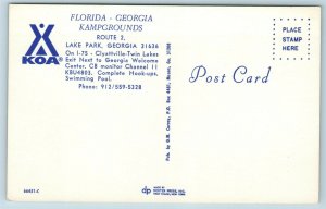 Postcard GA Lake Park Georgia KOA Campground Vintage AB14