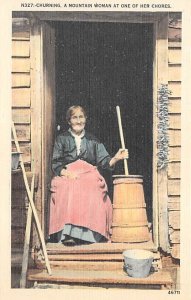 Churning Mountain Woman At One of Her Chores View Postcard Backing 