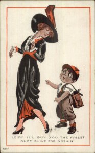 Little Boy Points Out Beautiful Woman's Split in Dress c1910 Postcard