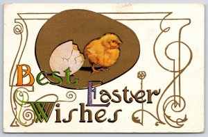 Postcard 1915 Best Easter Wishes Greetings Card Egg Hatching Cute Little Chick