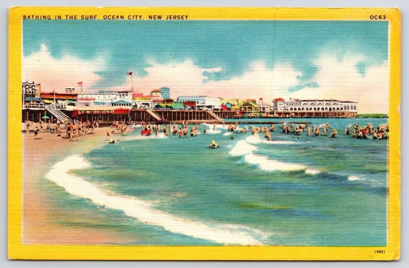 1952 Bathing In The Surf Ocean City New Jersey NJ Crowed Scene Posted Postcard