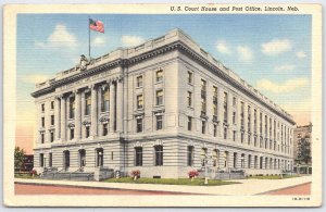 Lincoln NE US Court House Post Office Vintage Curteich Colortone Postcard