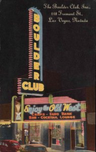 Las Vegas Nevada NV Boulders Club Neon Sign Linen Vintage Postcard