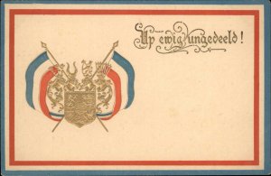 Coats of Arms Patriotic Dutch or Luxembourg? Flags Gilt Embossed c1900 Postcard