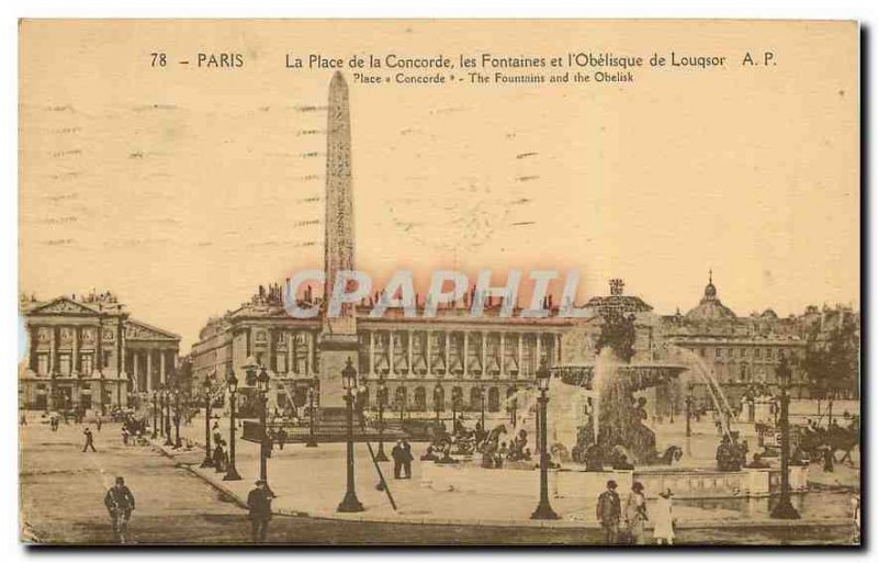 Old Postcard The Paris Concorde Square Fountains and the Obelisk of Luxor