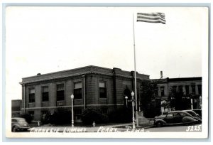 1950 Carnegie Library Building Cars Perry Iowa IA RPPC Photo Vintage Postcard