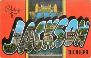 Michigan Jackson large letters multi View Beardsley Kropp linen Postcard 22-6024