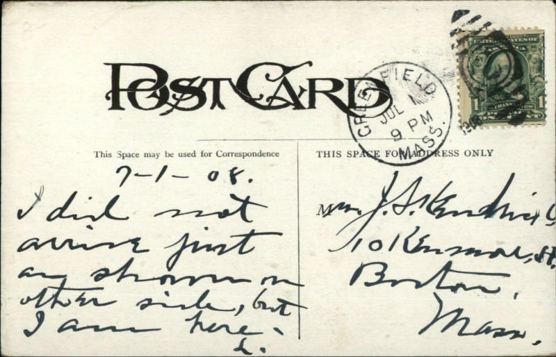 Greenfield MA Early Car Arriving at the Weldon c1910 Postcard