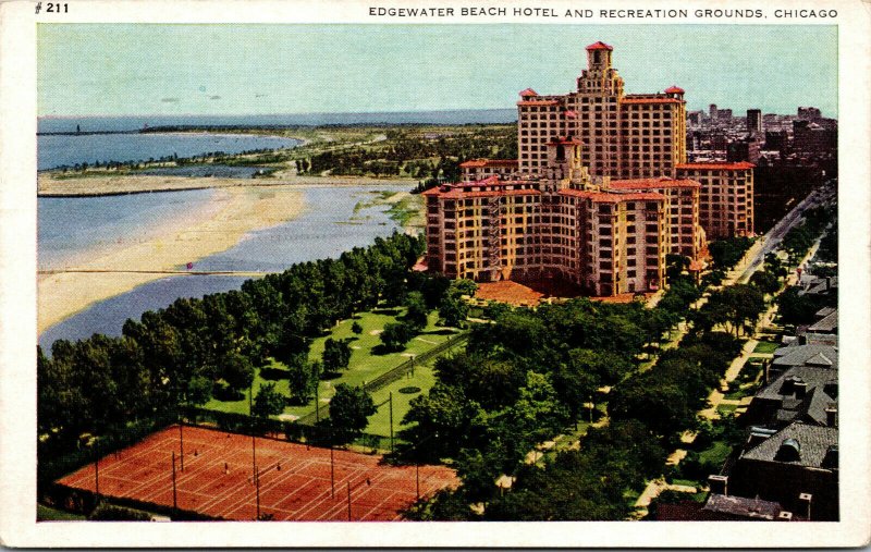 Vtg 1940s Edgewater Beach Hotel & Recreation Grounds Chicago Illinois Postcard