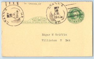 DPO Grannie Kentucky KY Postcard Edgar M Griffin Williston North Dakota ND 1942