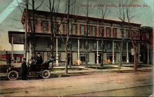 Postcard PA Stroudsburg Indian Queen Hotel Old Car Rocking Chairs 1909 M13
