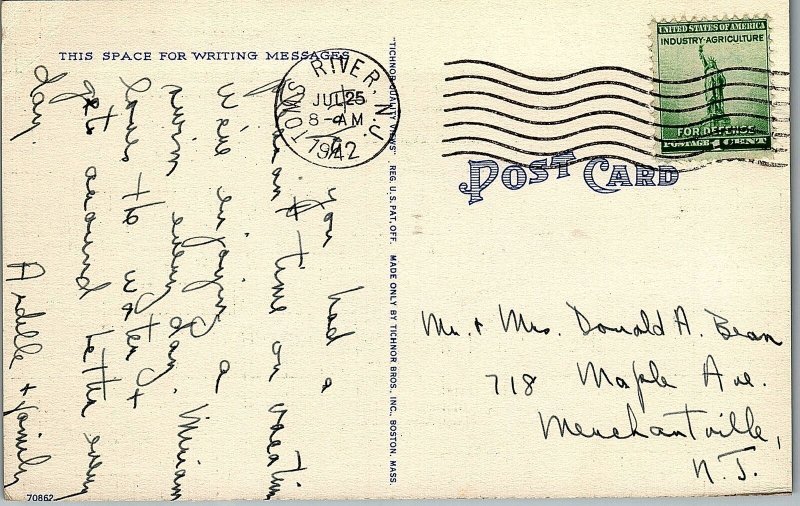 HUDDY PARK, TOMS RIVER, N.J. POSTED JULY 25, 1942 N.J. LINEN POSTCARD 20-11