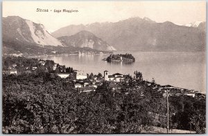 Stresa - Lago Maggiore Italy Island Buildings Ocean View Hotel Mountain Postcard