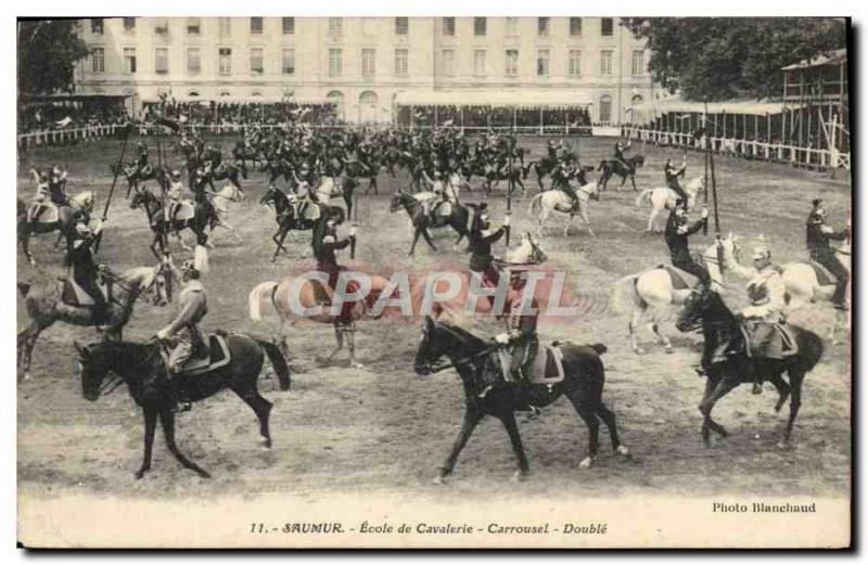 Old Postcard Carousel Horse Equestrian Double Saumur Cavalry School