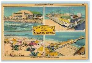 1950 View of Beach, Greetings From Atlantic City New Jersey NJ Postcard