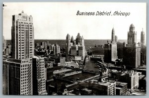 Postcard RPPC c1940s Chicago IL Business District Birds Eye View Bridges River
