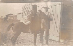 F3/ Mason City Nebraska RPPC Postcard 1912 Man Horse Child Farm