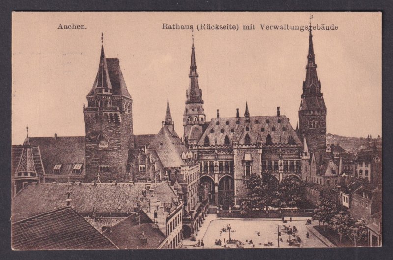 Aachen Germany Town Hall Rear View Rathaus with Offices WWI Feldpost Postcard