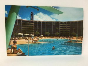 1967 The Frontier Las Vegas Postcard Pool Sun Bathers Bikini Nevada Casino Hotel