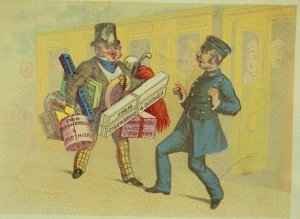 1870's Straw Bridge Clothier Train Police Officer Man With Numerous Parcels P99