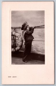 Postcard Sailing Ship - Ships Ahoy - Abington Mass - Morse Code Message