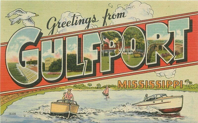 Gulfport Mississippi large letters Sadler Colorpicture 1940s Postcard 21-8650