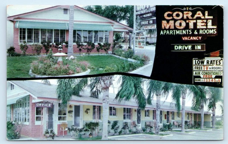 ST. PETERSBURG, FL Florida~ CORAL MOTEL c1950s  Roadside Postcard