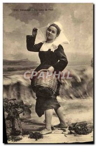 Old Postcard Folklore Benodet Blow Wind Woman