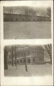 Building in Winter Split-View Nashotah WI Cancel 1914 Real Photo Postcard