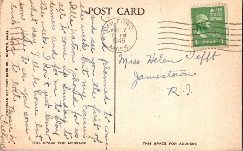 Vintage Postcard POST OFFICE. MILFORD, MA KA4