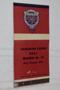 Canadian Legion British Empire Service League 30 Strike Matchbook Cover