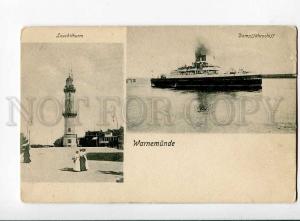 271184 GERMANY WARNEMUNDE LIGHTHOUSE ship Vintage postcard