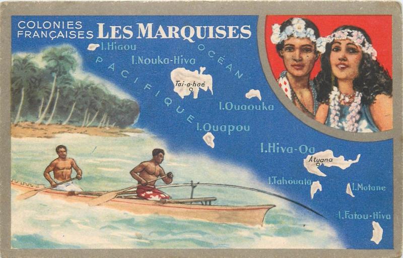 Marquesas Islands French Polynesia french colonies map Lion Noir trade card