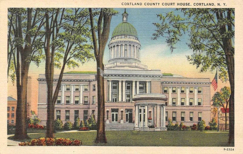 CORTLAND, NY New York CORTLAND COUNTY COURT HOUSE Courthouse 1941 Linen Postcard
