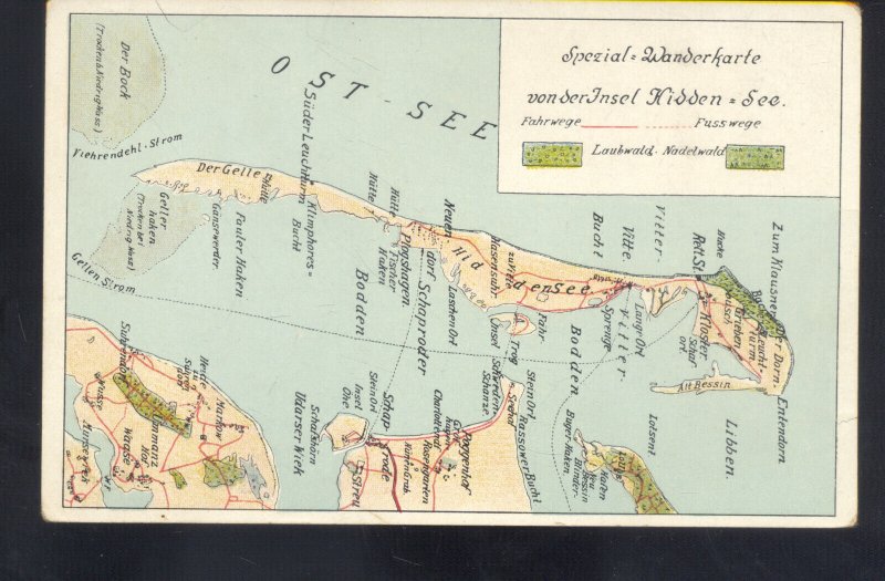 SPEZIAL WANDERKARTE VON DER INSEL HIDDEN SEA MAP VINTAGE POSTCARD