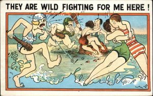 Bathing Beauty Crazy Women Fighting Over Men Vintage Postcard