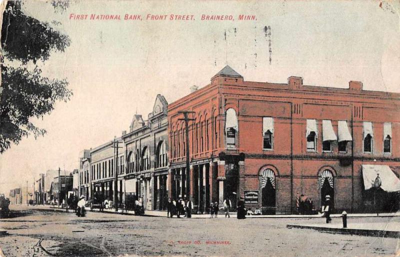 Brainerd Minnesota First National Bank Front Street Vintage Postcard JD933401