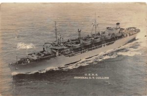 USNS GENERAL ET COLLINS Navy WWII Troopship ca 1950s RPPC Vintage Postcard