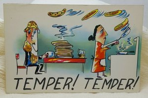 Temper Temper Pancakes Plastichrome Vintage Postcard