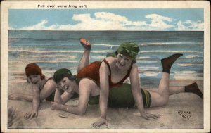 Bathing Beauty Women Playing on Beach Best Friends c1910 `Vintage Postcard