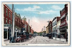 1920 Busy Day North Center Street Classic Cars Road Corry Pennsylvania Postcard