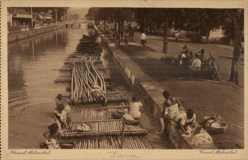 Batavia Java Indonesia Canal Molenvliet c1910 Postcard