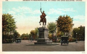 Vintage Postcard 1920s Entrance To Washington Park & Grand Boulevard Chicago ILL