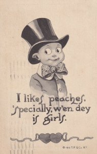 I likes peaches, 'specially, w'en dey is girls. Boy wearing top hat, PU-1912