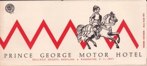 Vintage 1960's Prince George Motor Hotel Brochure - Maryland - Washington DC