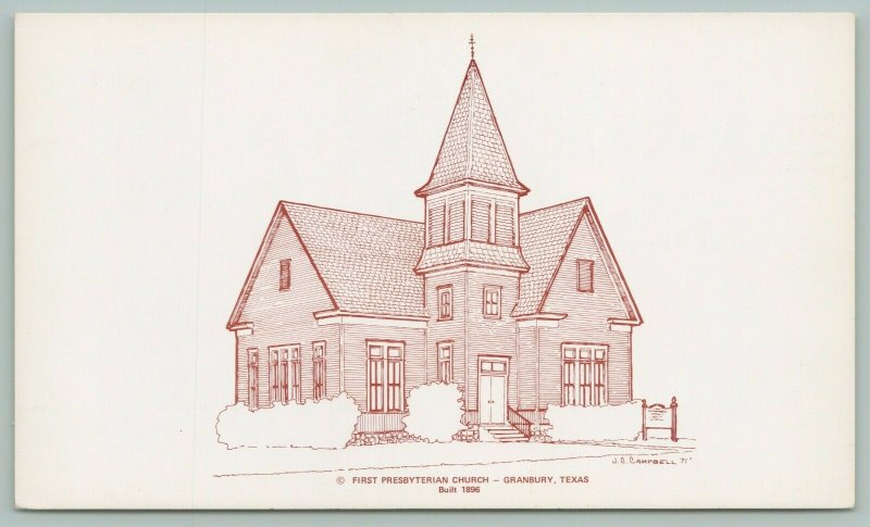 Granbury Texas~First Presbyterian Church~Built in 1896~Dedication 1897~Postcard 