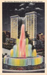 ATLANTA, GA Georgia   JOEL HURT MEMORIAL FOUNTAIN Night View    c1940's Postcard