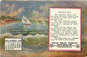 Advertising Calendar Postcard, Union Trust Co, Little Rock, AR, August 1910