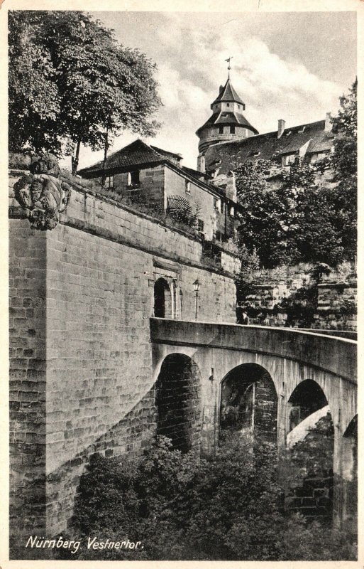 Vintage Postcard Main Entrance To The Castle Vestnertor Nürnberg Germany 